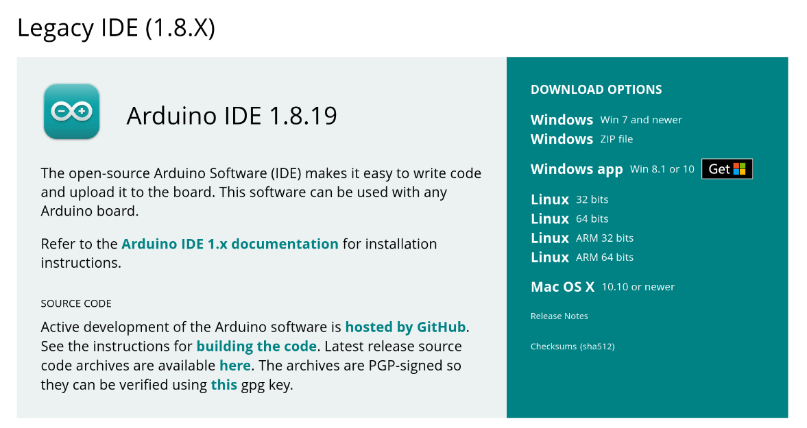 Arduino IDE v1.8.19 (legacy IDE)