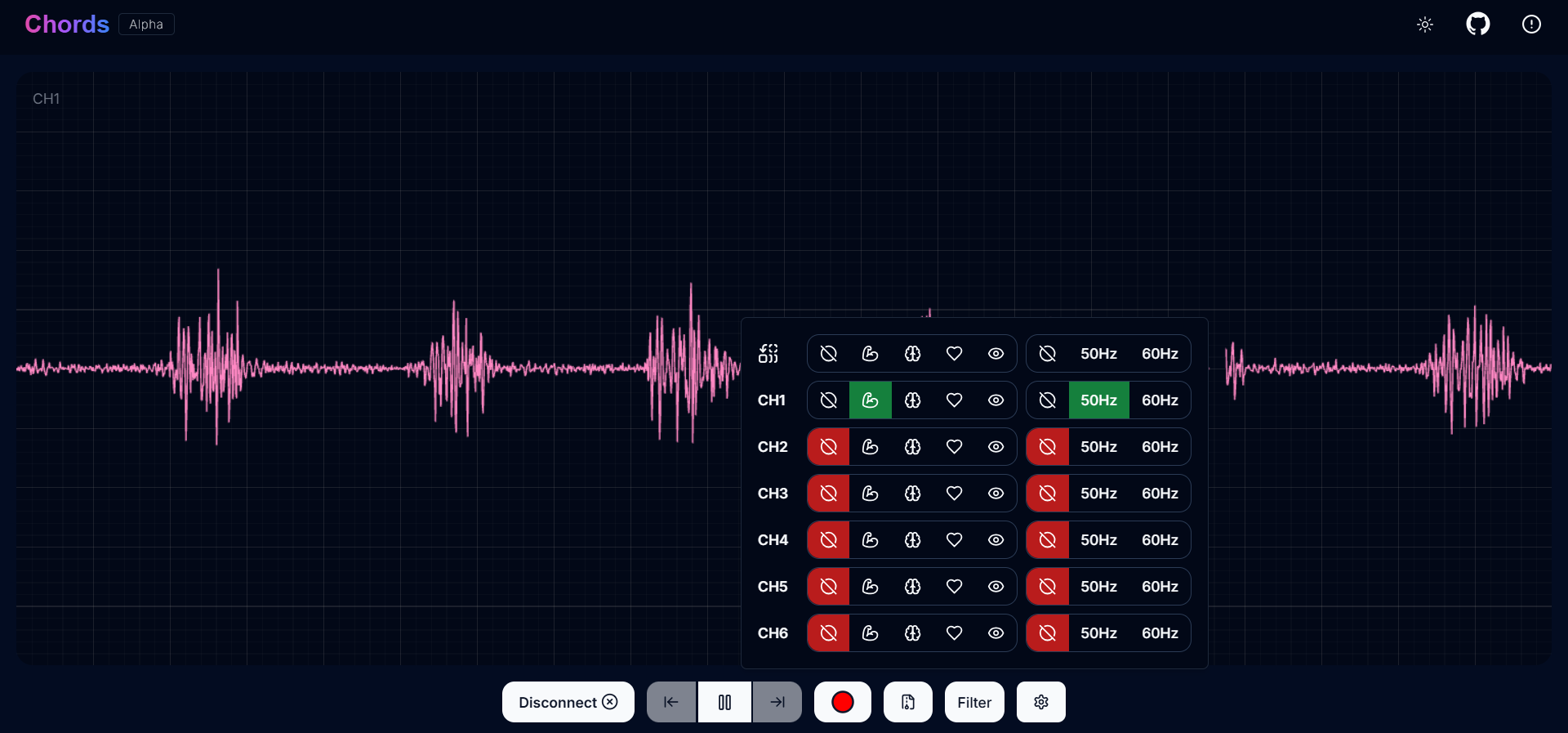 Visualizing EMG signals on Chords Web